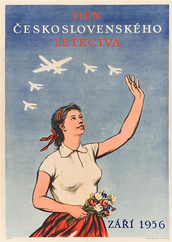 VARIOUS ARTISTS.  DEN CESKOSLOVENSKEHO LETECTVA. Two posters. 1955-6. Each approximately 34x24 inches, 86¼x61 cm.